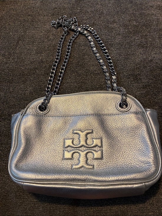 Tory Burch Handbags - Tory Burch Metallic Pewter Chain-Handle Shoulder Bag